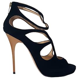 Jimmy Choo Cut-Out Sandaletten mit Absatz aus schwarzem Wildleder