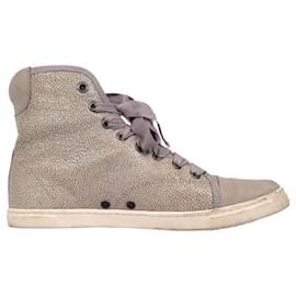 Sneakers high-top texturizzate Lanvin in pelle beige