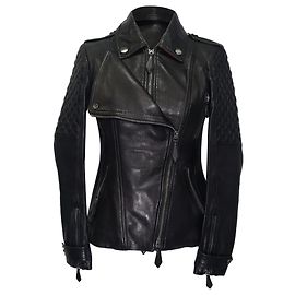 Chaqueta Biker Burberry con detalles acolchados en piel de cordero negro