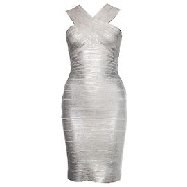Silbernes Off-Shoulder Bodycon-Kleid Herve Leger by Max Azria
