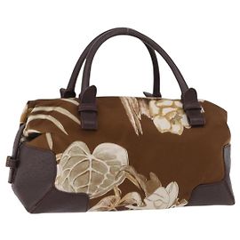 Borsa a mano Salvatore Ferragamo in raso marrone e oro Auth bs35300