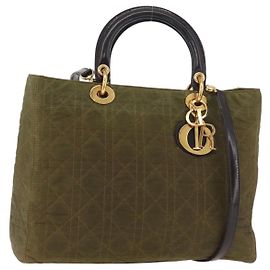 Christian Dior Canage Lady Dior Handtasche Nylon 2way Khaki Gold Auth 179698