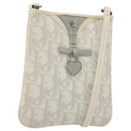 Borsa Romantic in tela Christian Dior Trotter PVC Bianco Argento Auth 180282A