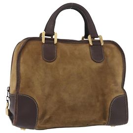 Borsa LOEWE Amazona 32 in scamosciato marrone oro Auth 181358