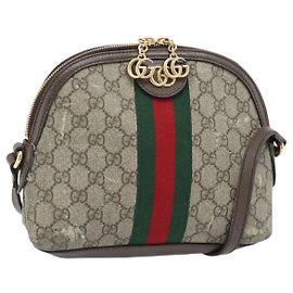Borsa GUCCI GG Supreme Web Sherry Line Ophidia in PVC Beige Oro 499621 Auth 180447