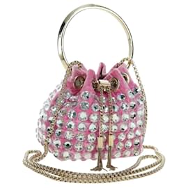 Borsa a Spalla Jimmy Choo Chain Bonbon Velluto 2way Rosa Oro Auth 179776SAM