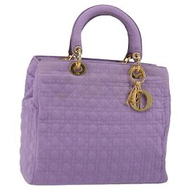 Christian Dior Canage Lady Dior Handtasche Nylon Lavende Gold Auth 180308A
