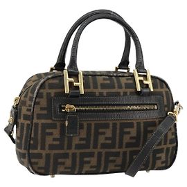 Borsa a mano FENDI Zucca Canvas 2way Nero Marrone Auth 180303