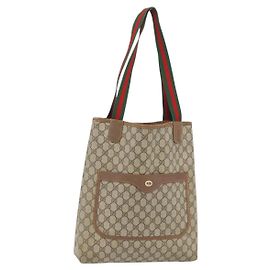 Bolsa Tote GUCCI GG Supreme Web Sherry Line PVC Beige Red 40 02 003 Auth 180686