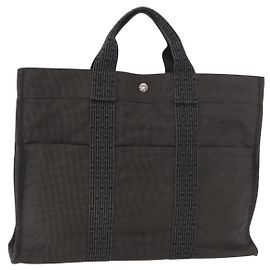 Hermès HERMES Her Line Tote Tragetasche Canvas Grau Silber Auth BA12645