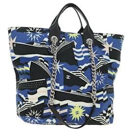 CHANEL La Pauza Borsa in Tela e Pelle 2way Blu Argento CC Auth ka4406SM