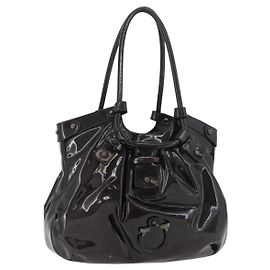 Borsa Salvatore Ferragamo Gancini in pelle vernice Marrone Scuro Auth bs35239