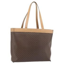 Céline Bolso Tote CELINE Macadam Canvas de PVC y cuero marrón con detalles dorados Auténtico ka4407