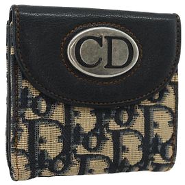Portafoglio Compatto Christian Dior Trotter Canvas Navy Silver Auth 181463A
