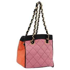 CHANEL Matelasse Chain Shoulder Bag Paglia Multicolore Oro CC Auth 180344A