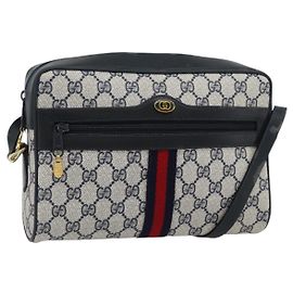 GUCCI GG Supreme Sherry Line Schultertasche PVC Marineblau Gold 72 02 005 Auth 181210
