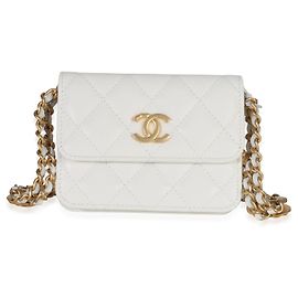 Portefeuille à boutons Twist Your Buttons en Caviar matelassé blanc Chanel avec chaîne