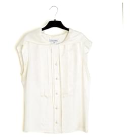 Chanel Blusa de satén de seda Camelia con capucha - Crema