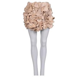 Minifalda de cuero y seda beige Valentino Talla M De segunda mano