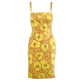 Vestido midi de seda com estampa floral amarela Dolce & Gabbana