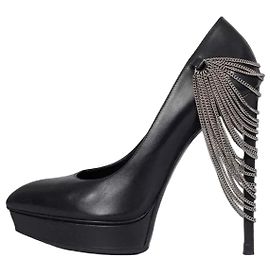 Saint Laurent Leder-High Heels in Schwarz mit Ketten-Details Gr. 37 Gebraucht