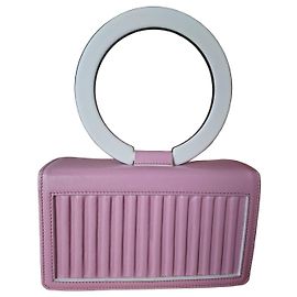 Autre Marque IURI Borsa in pelle rosa con manico circolare bianco