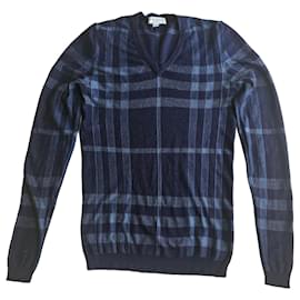 Burberry London V-Ausschnitt Wollpullover Karomuster