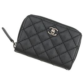Monedero de piel de becerro granulado negro Chanel