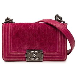 Borsa a tracolla Chanel Boy in pelle velluto rosa