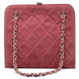 Borsa Chanel Pink CC Quilted Suede Kiss Lock