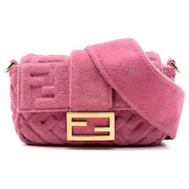 Borsa Baguette convertibile Fendi rosa in spugna goffrata FF 1974