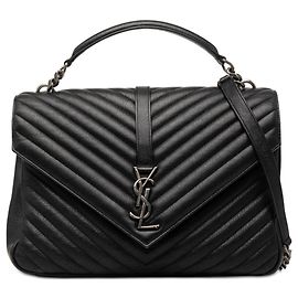 Sac College à monogramme Saint Laurent en peau de mouton noir à chevrons large
