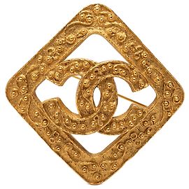Spilla a Rombo con Diamanti Chanel Gold CC Placcata Oro