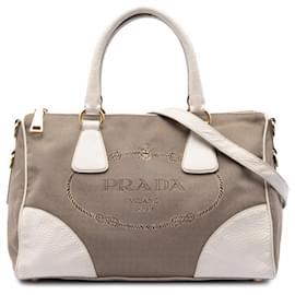 Prada Satchel aus braunem Canapa-Canvas mit Vitello Daino Besatz