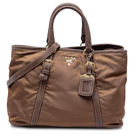 Borsa Prada Brown Vitello Daino Trimmed Tessuto