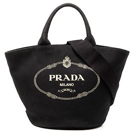 Prada Black Canvas Canapa Logo Satchel