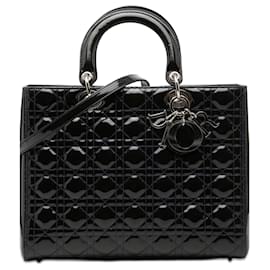Lady Dior Cannage in vernice blu, grande