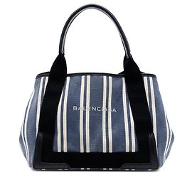 Balenciaga Tote in Tela a Righe Blu Navy S