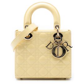 Lady Dior Small Cannage in vernice giallo