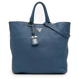 Tote convertible aperto in Vitello Daino blu Prada