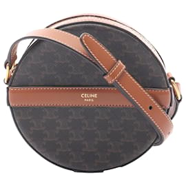 Céline Borsa rotonda Celine Triomphe in tela rivestita marrone con tracolla