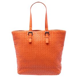 Bottega Veneta Orange Nappa Intrecciato Belt Strap Tote Tasche