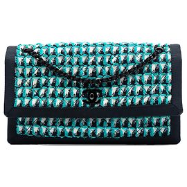 Chanel Blue CC Multicolor Quilted Tweed Accordion Houndstooth Flap