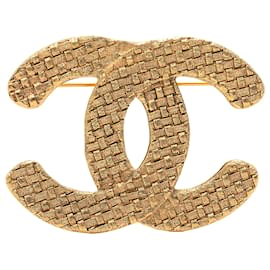 Spilla Chanel Gold CC placcata oro trapuntata diamante
