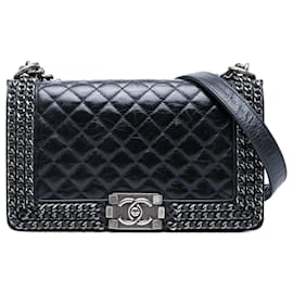 Chanel Blue Old Medium Quilted Glazed Calfskin Chain Around Boy Flap