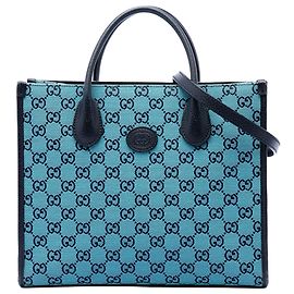 Tote Gucci in tela GG interlockata blu, piccola