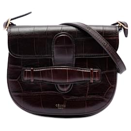 Céline Celine Borsa a tracolla simmetrica in pelle di vitello goffrata marrone Mini