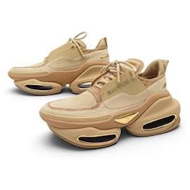 NEUE BALMAIN B-BOLD SNEAKER 36 CANVAS WILDLEDER & PVC BEIGE