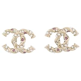 NUOVI ORECCHINI CHANEL LOGO CC PERLE STRASS IN METALLO DORATO - Chanel
