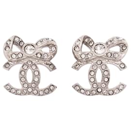 NUOVI ORECCHINI CHANEL LOGO CC FIOCCO E STRASS METALLO STEEL